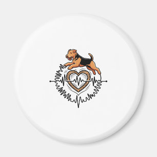 Airedale Terrier Dog Jumping Heart Ekg Line Magnet
