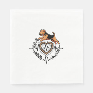 Airedale Terrier Dog Jumping Heart Ekg Line Napkin