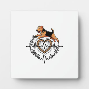 Airedale Terrier Dog Jumping Heart Ekg Line Plaque