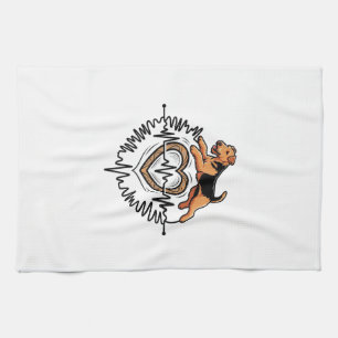Airedale Terrier Dog Jumping Heart Ekg Line Tea Towel