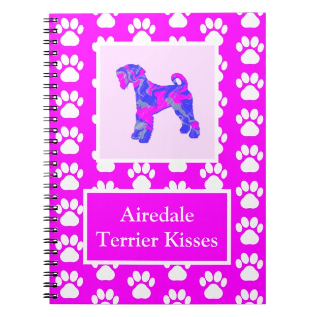 Airedale Terrier Dog Kisses Silhouette Cute P&B Notebook (Front)