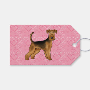 Airedale Terrier Dog Love With Pink Heart Pattern Gift Tags