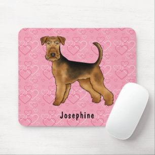 Airedale Terrier Dog Love With Pink Heart Pattern Mouse Mat