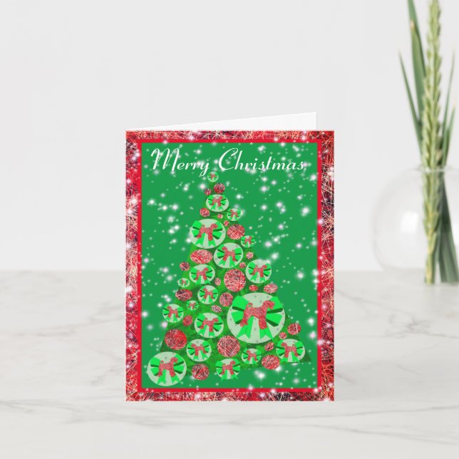 Airedale Terrier Dog Merry Christmas Tree Holiday Card (Front)