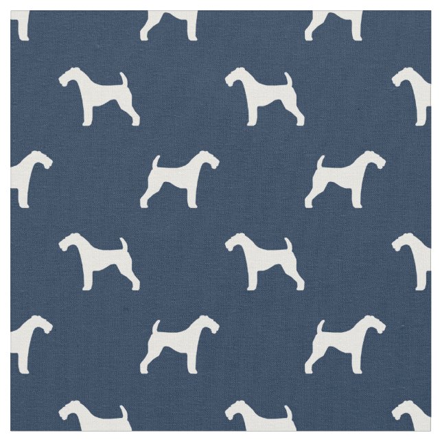 airedale terrier dog navy silhouette fabric (Close Up)