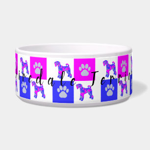 Airedale Terrier Dog & Paw Crazy Hot Pink Dog Bowl