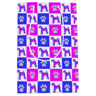 Airedale Terrier Dog & Paw Hot Pink & Blue Medium Gift Bag