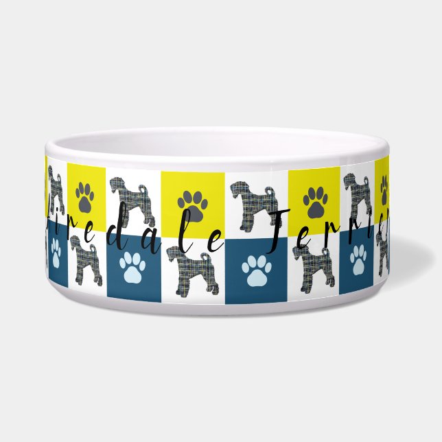 Airedale Terrier Dog & Paw Yellow & Blue Grid (Front)