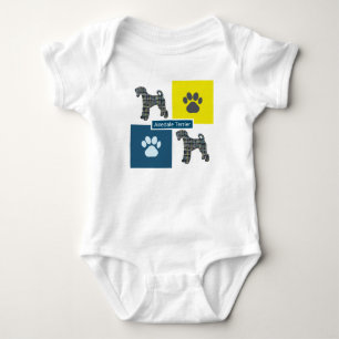 Airedale Terrier Dog & Paw Yellow & Blue Grid Baby Bodysuit