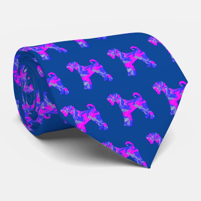 Airedale Terrier Dog Pink & Blue Dark Blue Tie (Rolled)