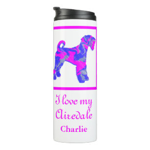 Airedale Terrier Dog Pink & Blue Silhouette Thermal Tumbler