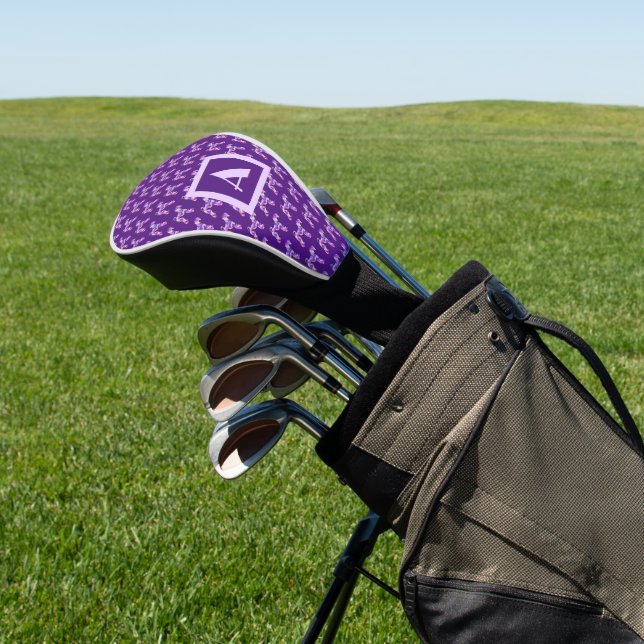 Airedale Terrier Dog Purple Silhouette Monogram Golf Head Cover (In Situ)
