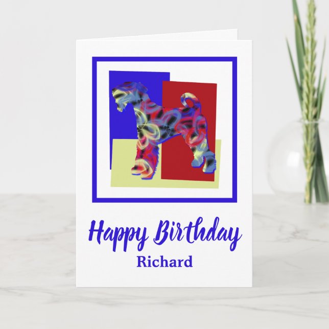 Airedale Terrier Dog Red Blue Yellow Birthday Card (Front)
