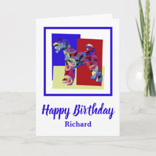 Airedale Terrier Dog Red Blue Yellow Birthday Card