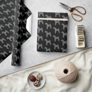 Airedale Terrier Dog Silhouette Grid Black Wrapping Paper