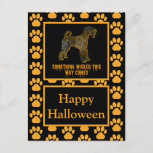 Airedale Terrier Dog Silhouette Halloween Orange Postcard