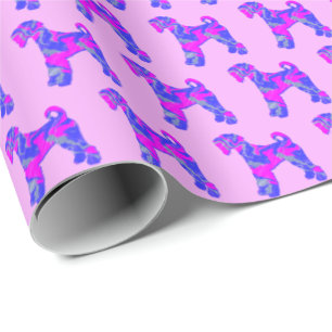 Airedale Terrier Dog Silhouette P&B Pink Gift Wrapping Paper