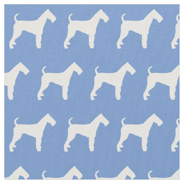 Airedale Terrier Dog Silhouette Pet Light Blue Fabric (Close Up)