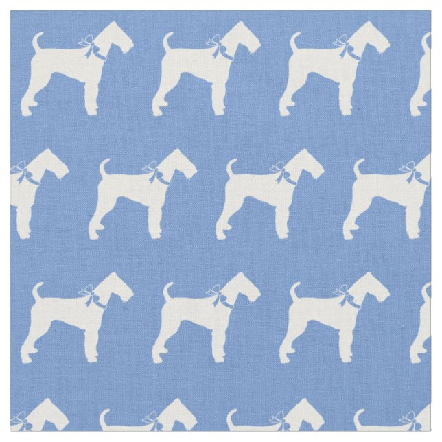 Airedale Terrier Dog Silhouette Pet Light Blue Fabric (Close Up)