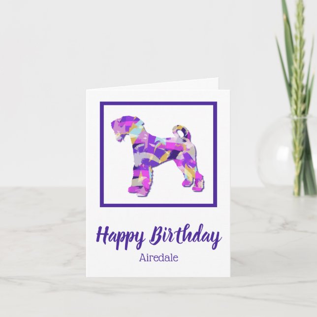 Airedale Terrier Dog Silhouette Purple Birthday Card (Front)