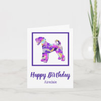 Airedale Terrier Dog Silhouette Purple Birthday