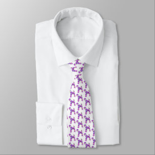Airedale Terrier Dog Silhouette Purple White Neck Tie