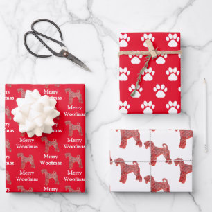Airedale Terrier Dog Silhouette Red Merry Woofmas Wrapping Paper Sheet