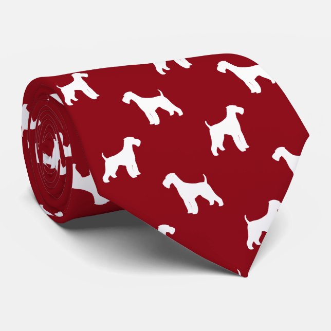 Airedale Terrier Dog Silhouettes Pattern Red Tie (Rolled)