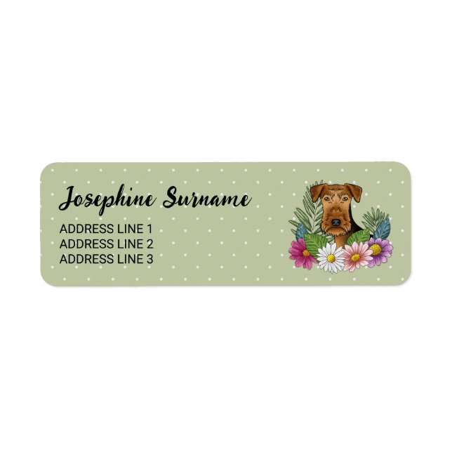 Airedale Terrier Dog With Colourful Flowers Green (Front)