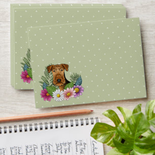 Airedale Terrier Dog With Colourful Flowers Green Envelope