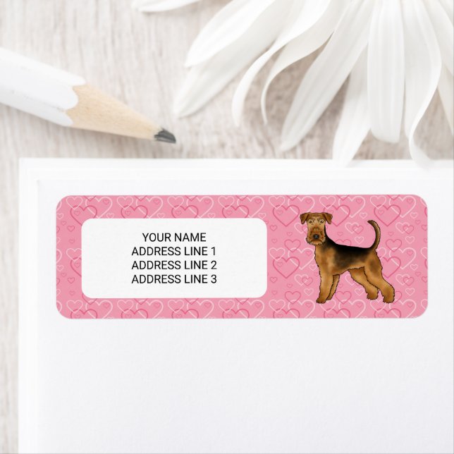 Airedale Terrier Dog With Pink Hearts And Text (Insitu)