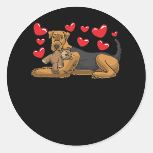 Airedale Terrier Dog With Stuffed Animal Classic Round Sticker