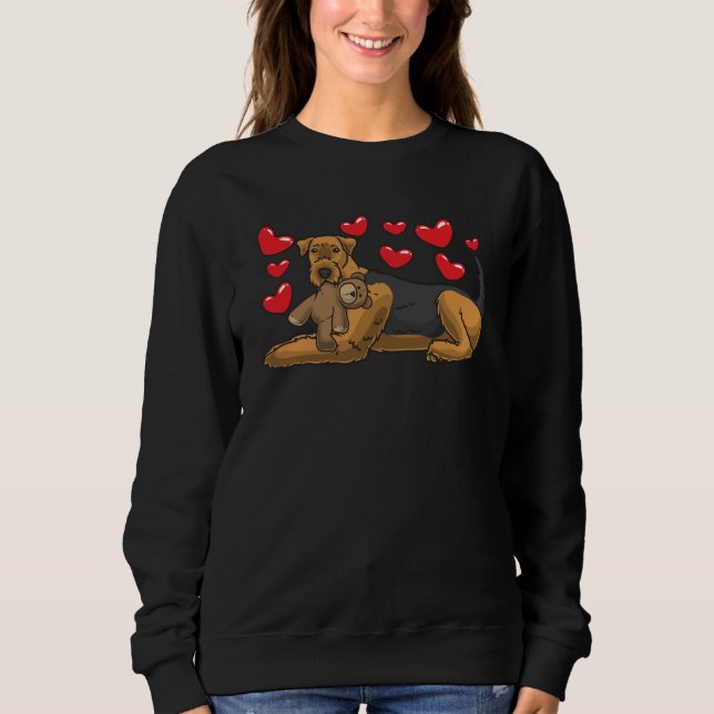 Airedale Terrier Dog With Stuffed Animal Sweatshirt (Front)