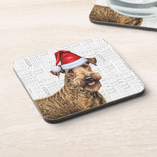 Airedale Terrier Dog Woof Word Art Holiday Coaster (Left Side)