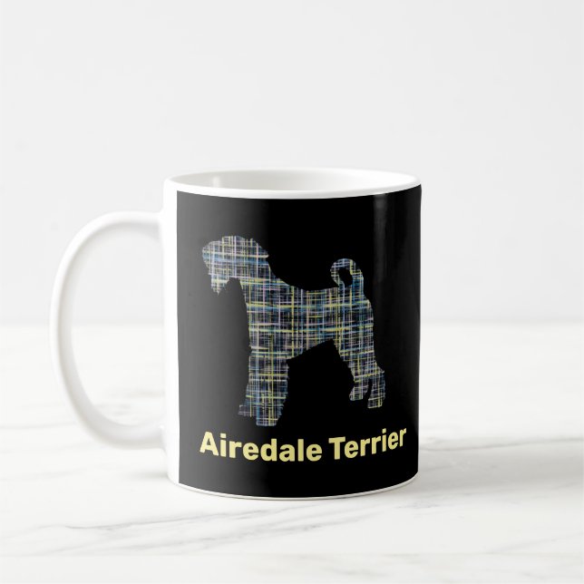 Airedale Terrier  Dog Yellow & Black Grid Lines Coffee Mug (Left)