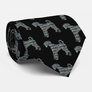 Airedale Terrier Dog Yellow & Blue Lines Black Tie