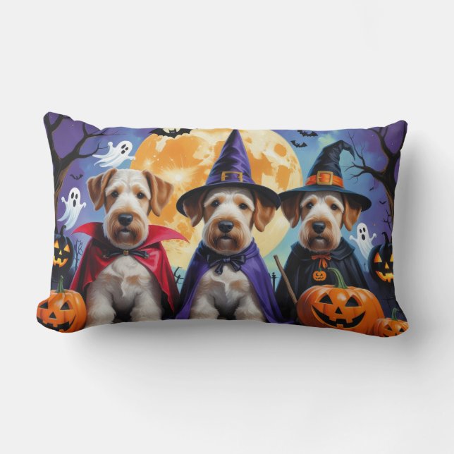 Airedale Terrier Dogs Pumpkin Halloween Funny Lumbar Cushion (Front)