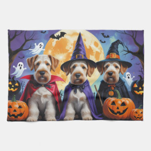 Airedale Terrier Dogs Pumpkin Halloween Funny Tea Towel