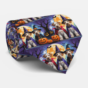 Airedale Terrier Dogs Pumpkin Halloween Funny Tie