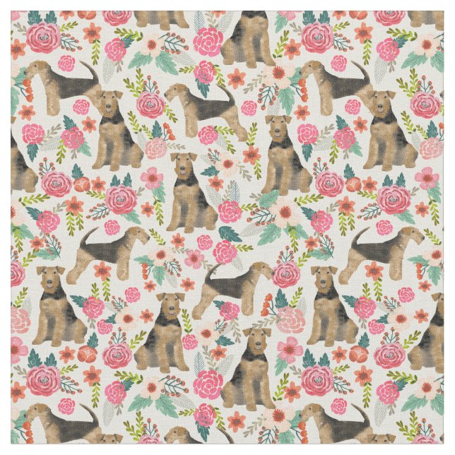 Airedale Terrier floral fabric (Close Up)