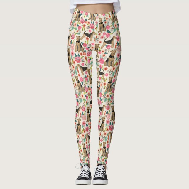 Airedale Terrier Floral print leggings (Front)