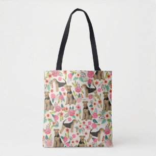 Airedale Terrier floral print tote bag