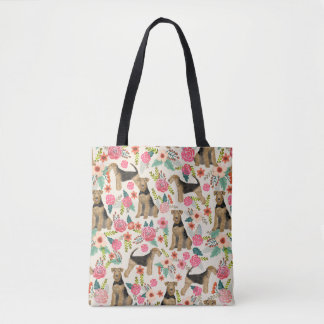 Airedale Terrier floral print tote bag