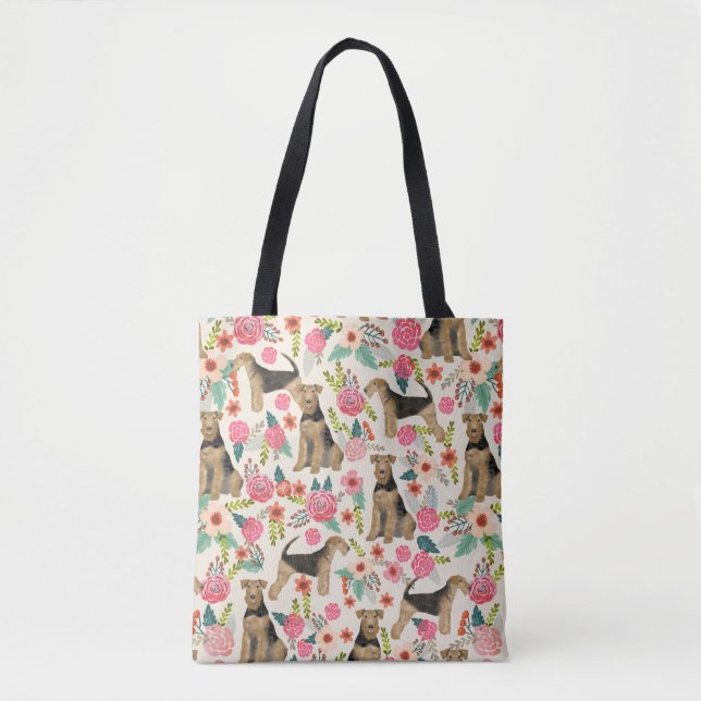 Airedale Terrier floral print tote bag (Front)