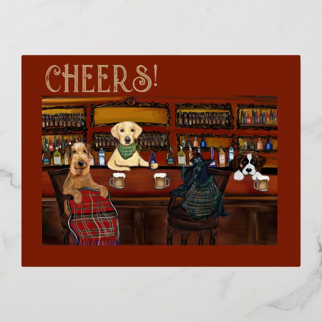 AIREDALE TERRIER  & FRIENDS       FOIL HOLIDAY POSTCARD (Front)