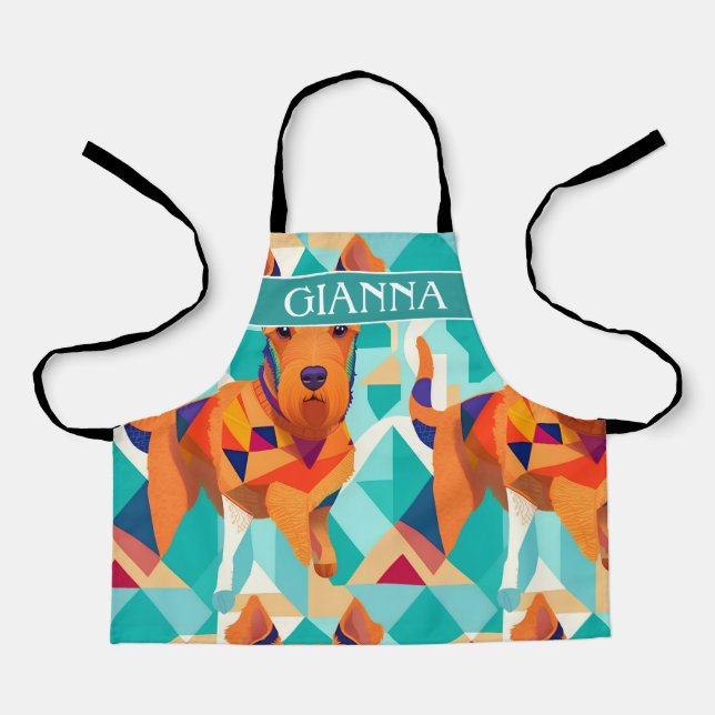 Airedale Terrier Geometric Colourful Pattern Apron (Front)