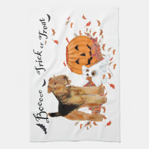 Airedale Terrier Halloween Tea Towel