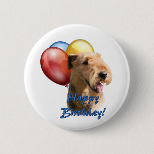 Airedale Terrier Happy Birthday Balloon 6 Cm Round Badge