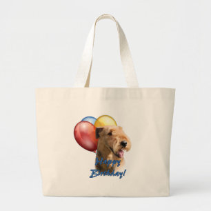 Airedale Terrier Happy Birthday Balloon Large Tote Bag