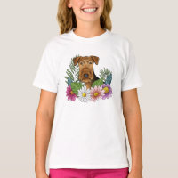 Airedale Terrier Head And Floral Nature Flowers